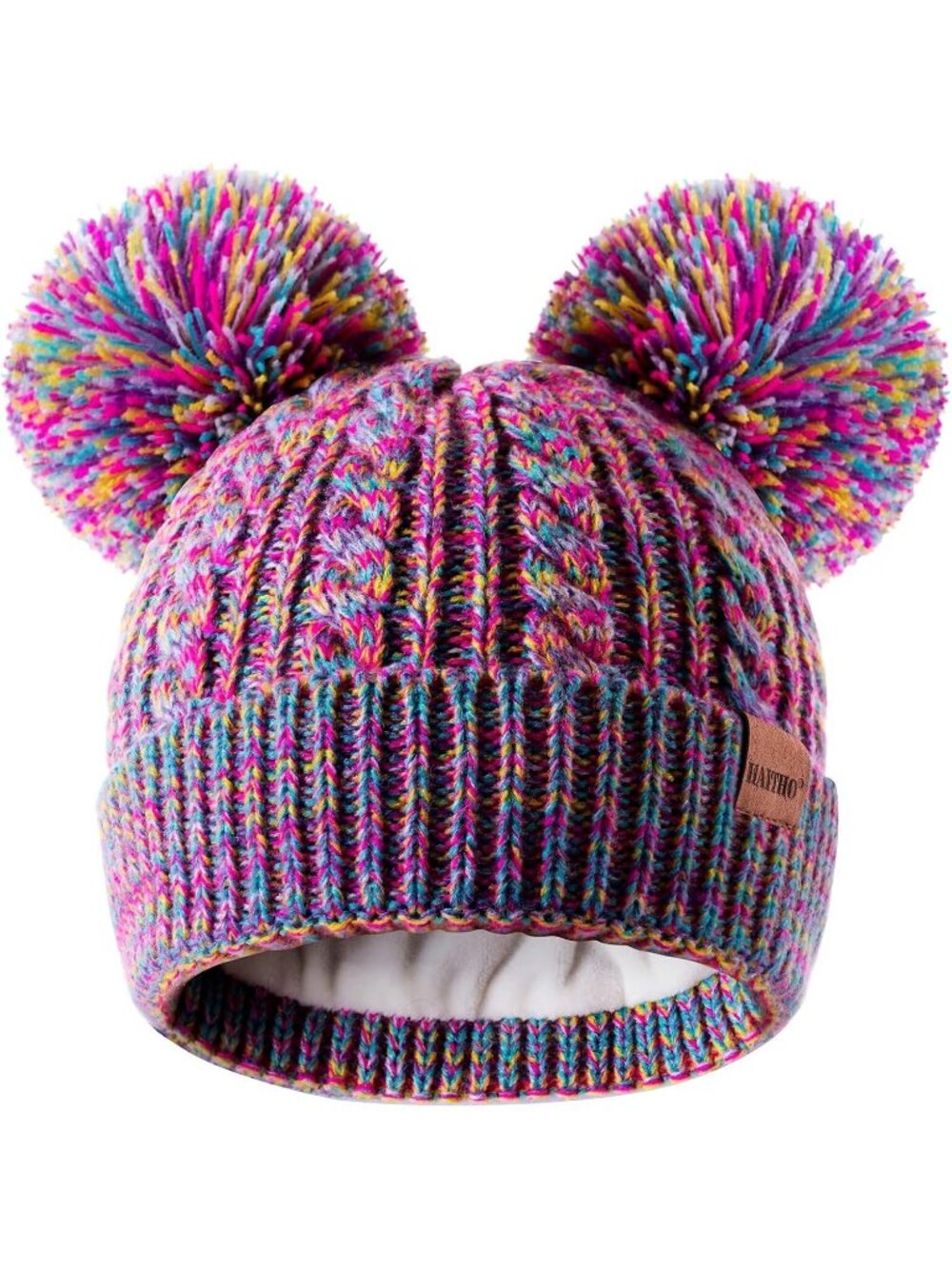 Women's Multicolor Elastic Winter Hats Kids Toddler Children Knit Fleece Cap